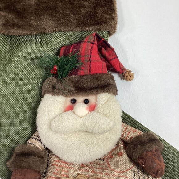 Santa Burlap Rustic Christmas Stocking 16" Hannas Handiworks New - Picture 2 of 3